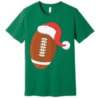Football Christmas Funny Santa Hat Xmas Sports Holiday Premium T-Shirt