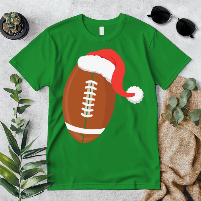 Football Christmas Funny Santa Hat Xmas Sports Holiday Premium T-Shirt
