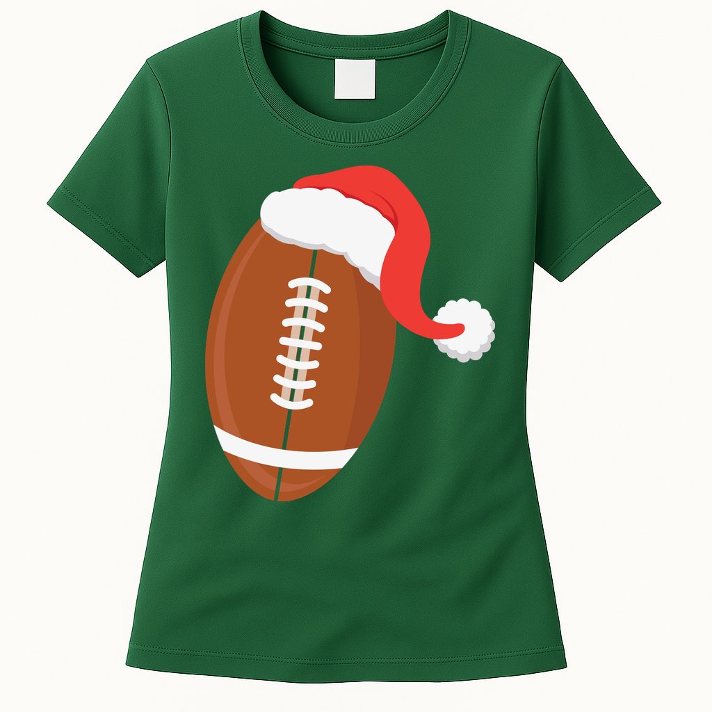 Football Christmas Funny Santa Hat Xmas Sports Holiday Womens T-Shirt