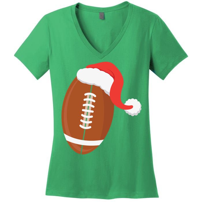 Football Christmas Funny Santa Hat Xmas Sports Holiday Women's V-Neck T-Shirt