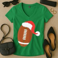 Football Christmas Funny Santa Hat Xmas Sports Holiday Women's V-Neck T-Shirt