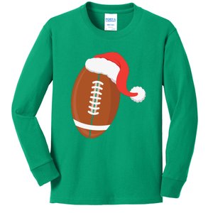 Football Christmas Funny Santa Hat Xmas Sports Holiday Kids Long Sleeve Shirt