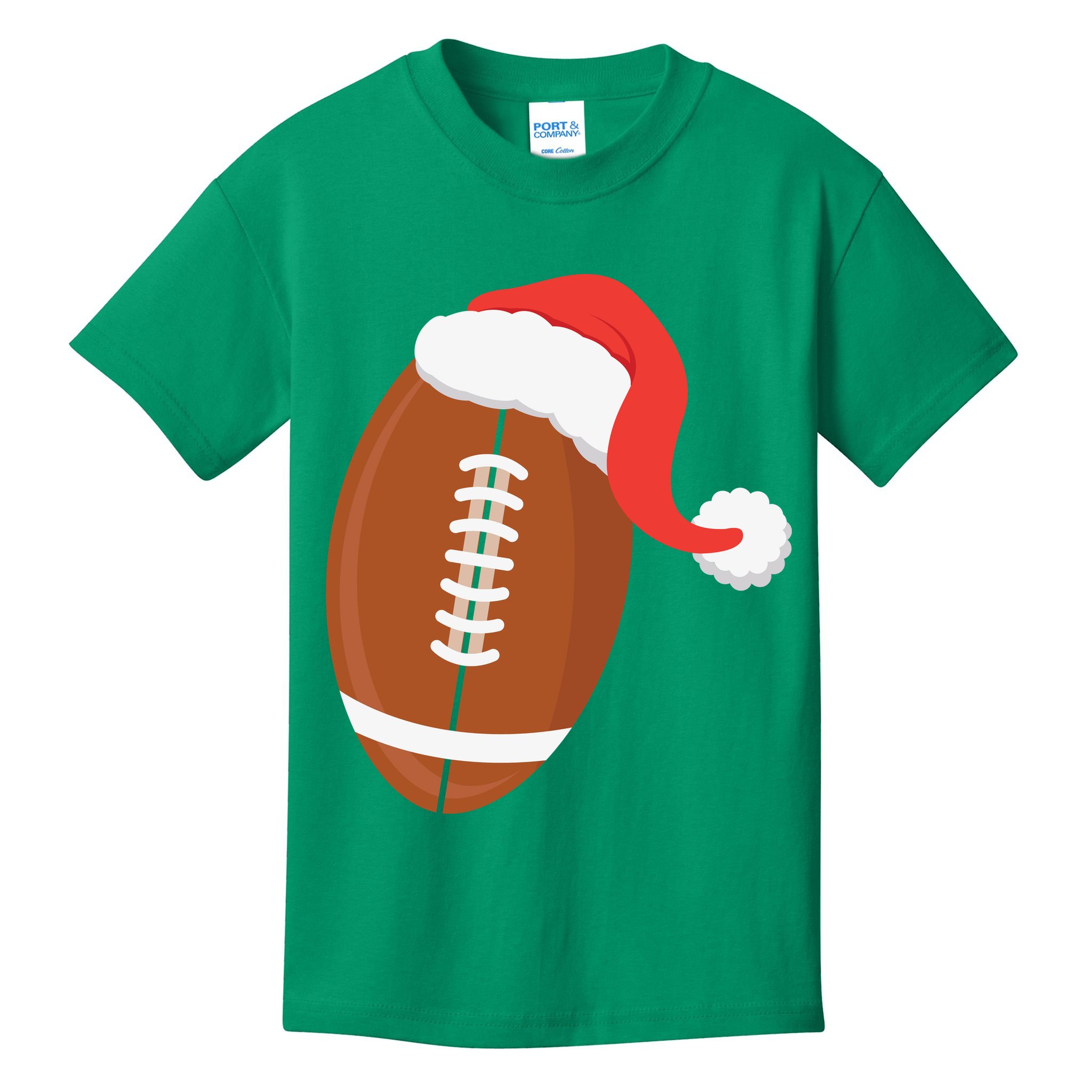 Football Christmas Funny Santa Hat Xmas Sports Holiday Kids T-Shirt