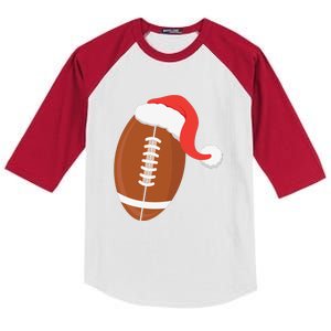 Football Christmas Funny Santa Hat Xmas Sports Holiday Kids Colorblock Raglan Jersey