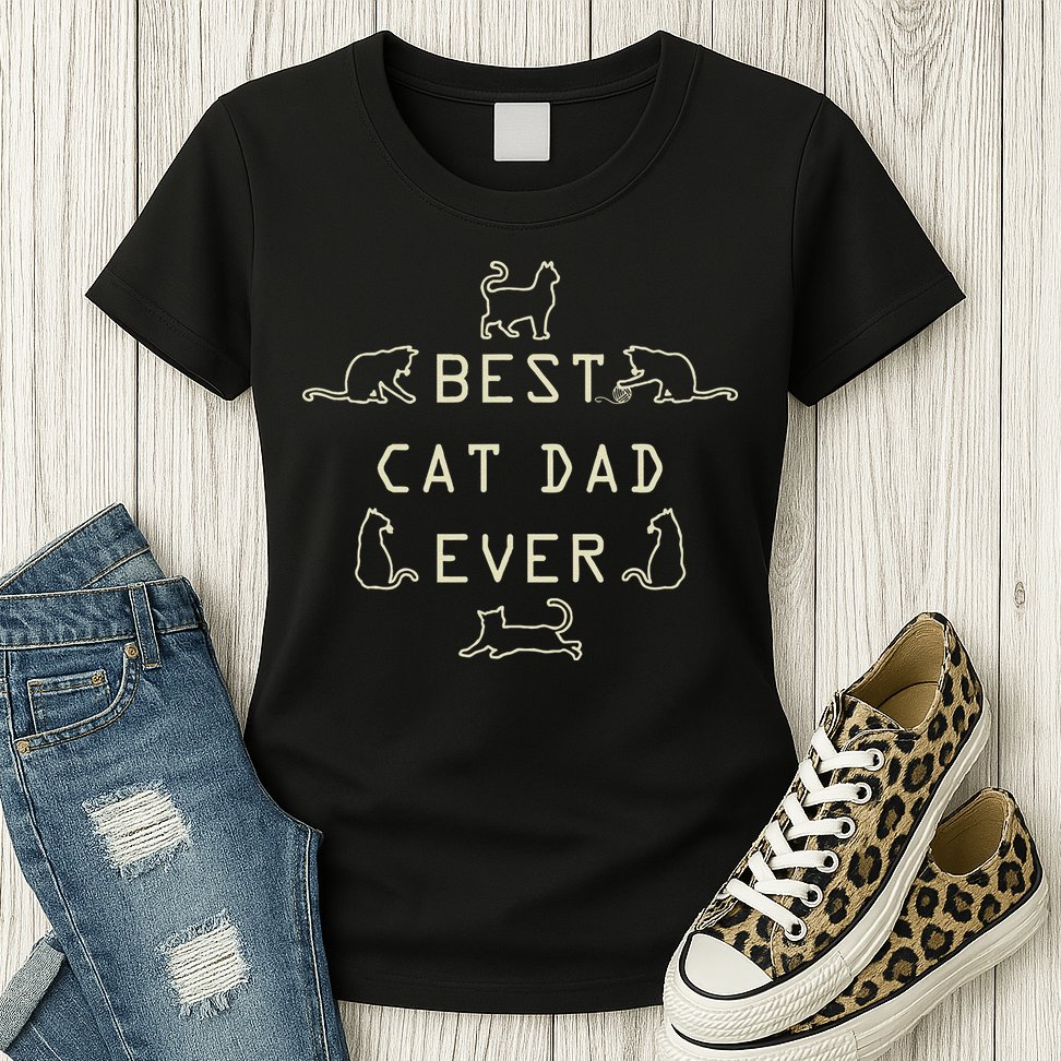 Feline Cat Father Kitty Dad Fathers Day Meow Womens T-Shirt