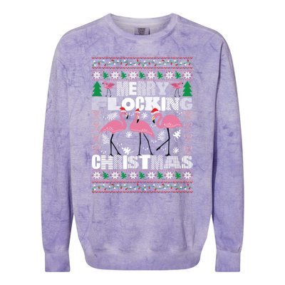 Flamingo Christmas Funny Gift Funny Merry Flocking Christmas Gift Colorblast Crewneck Sweatshirt