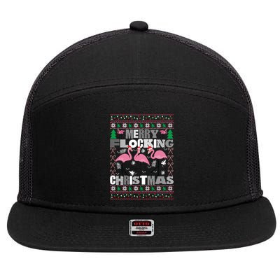 Flamingo Christmas Funny Gift Funny Merry Flocking Christmas Gift 7 Panel Mesh Trucker Snapback Hat