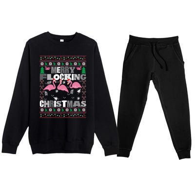 Flamingo Christmas Funny Gift Funny Merry Flocking Christmas Gift Premium Crewneck Sweatsuit Set