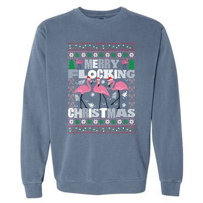 Flamingo Christmas Funny Gift Funny Merry Flocking Christmas Gift Garment-Dyed Sweatshirt