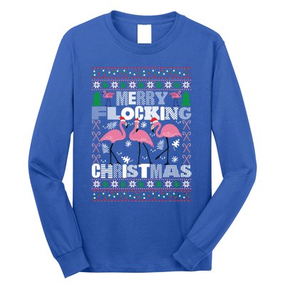 Flamingo Christmas Funny Gift Funny Merry Flocking Christmas Gift Long Sleeve Shirt