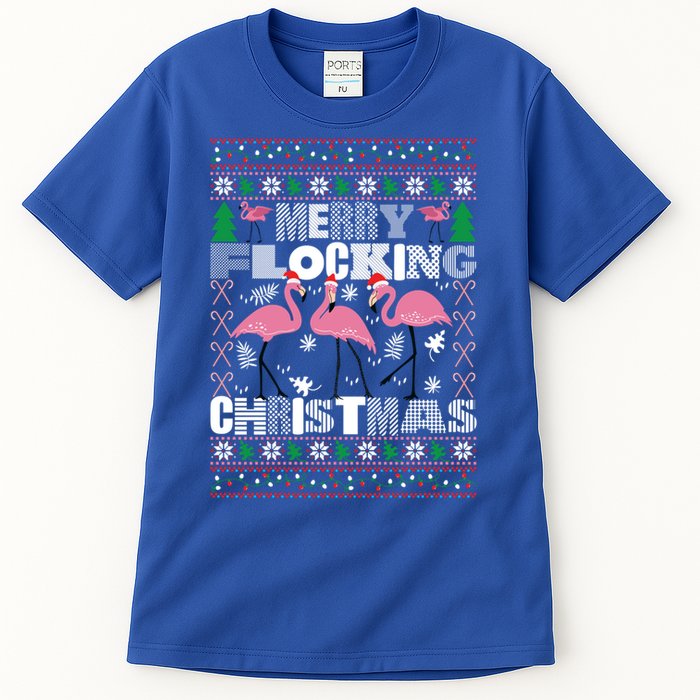 Flamingo Christmas Funny Gift Funny Merry Flocking Christmas Gift Tall T-Shirt