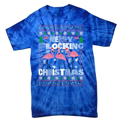 Flamingo Christmas Funny Gift Funny Merry Flocking Christmas Gift Tie-Dye T-Shirt