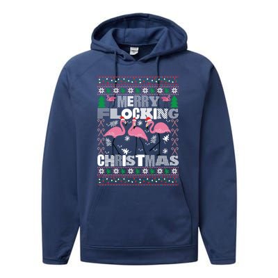 Flamingo Christmas Funny Gift Funny Merry Flocking Christmas Gift Performance Fleece Hoodie