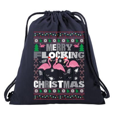 Flamingo Christmas Funny Gift Funny Merry Flocking Christmas Gift Drawstring Bag