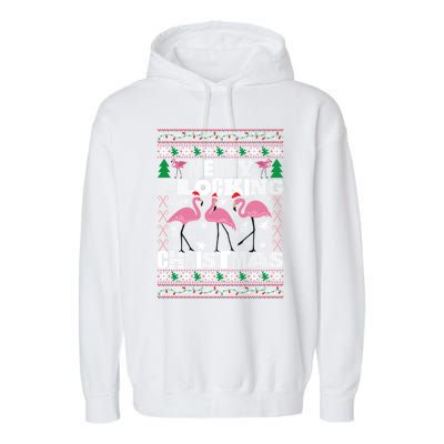 Flamingo Christmas Funny Gift Funny Merry Flocking Christmas Gift Garment-Dyed Fleece Hoodie