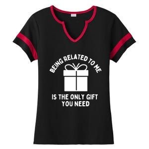 Funny Christmas Family Being Related To Me Humorous Gift Ladies Halftime Notch Neck Tee