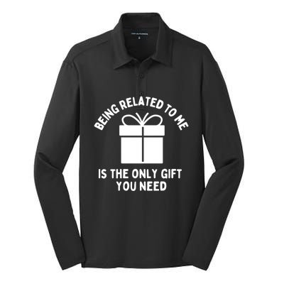 Funny Christmas Family Being Related To Me Humorous Gift Silk Touch Performance Long Sleeve Polo