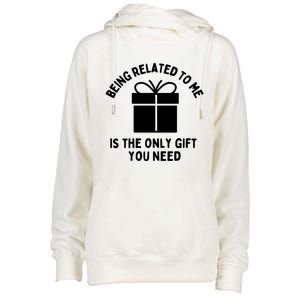 Funny Christmas Family Being Related To Me Humorous Gift Womens Funnel Neck Pullover Hood