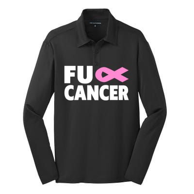 Fu Cancer Fu Cancer Fuck Breast Cancer Awareness Gift Silk Touch Performance Long Sleeve Polo