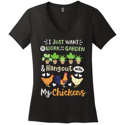 Funny Chicken For Wo Gardening Chicken Lovers Garden Women's V-Neck T-Shirt