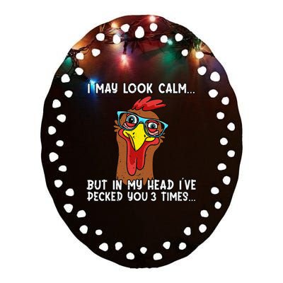 Funny Chicken Funny Farmer Chicken Mom Ceramic Oval Ornament