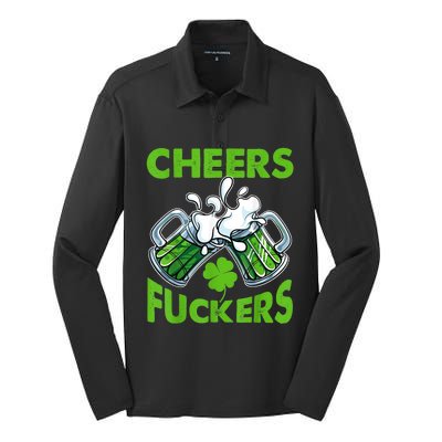 Funny Cheers Fuckers St Patricks Day Beer Mugs Drinking Silk Touch Performance Long Sleeve Polo