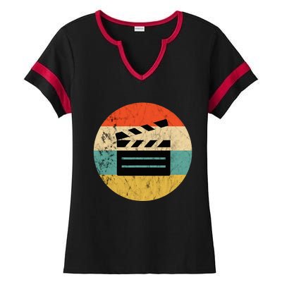 Filmmaker Clapboard Film Director Lover Retro Vintage Sunset Ladies Halftime Notch Neck Tee