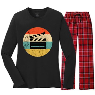 Filmmaker Clapboard Film Director Lover Retro Vintage Sunset Women's Long Sleeve Flannel Pajama Set 