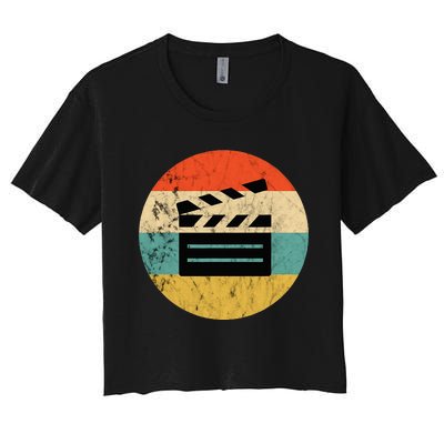 Filmmaker Clapboard Film Director Lover Retro Vintage Sunset Women's Crop Top Tee