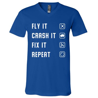 Fly Crash Fix Repeat Drone Pilot Cute Gift V-Neck T-Shirt