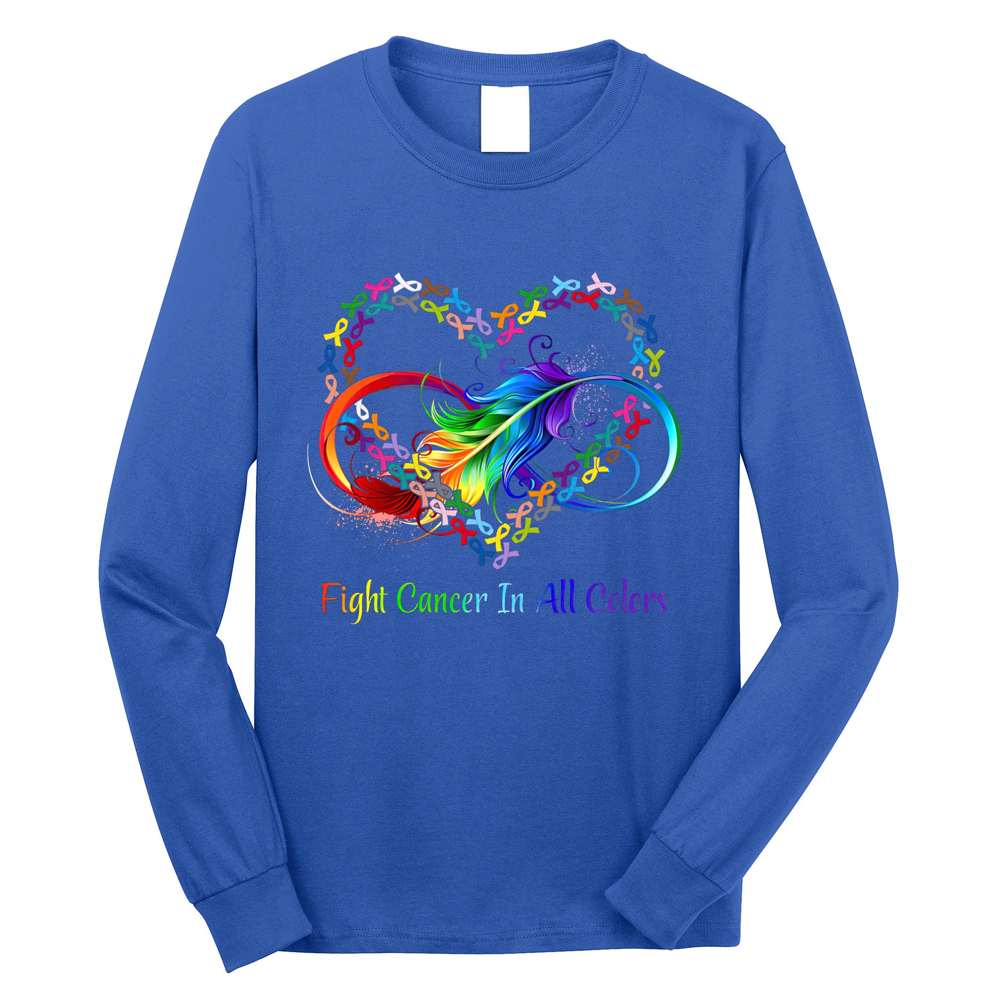 Fight Cancer Feather Ribbons Cool Gift Long Sleeve Shirt