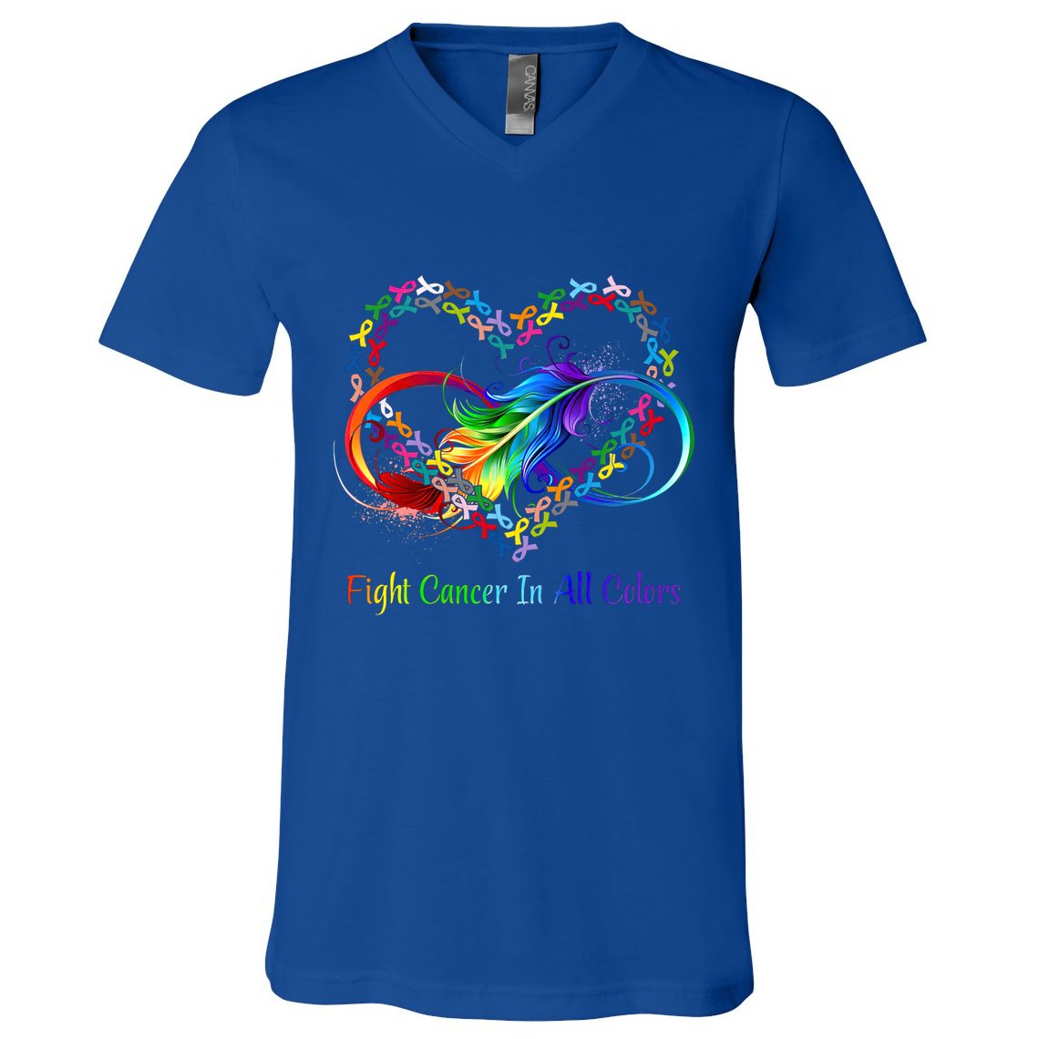Fight Cancer Feather Ribbons Cool Gift V-Neck T-Shirt