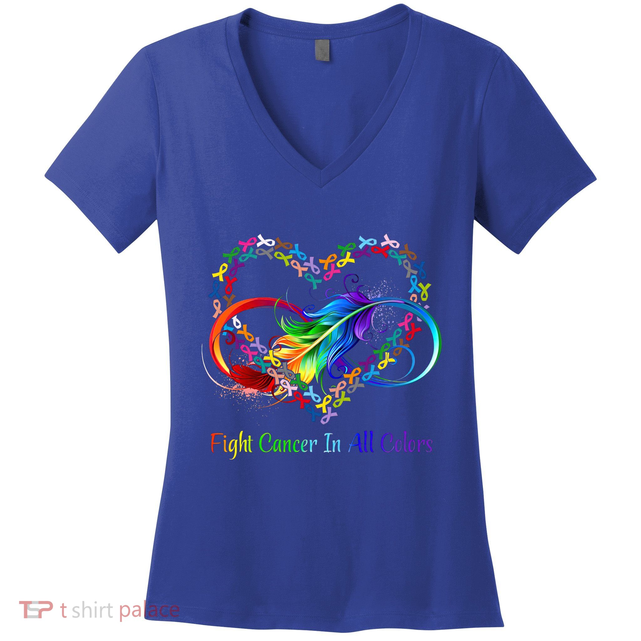 Fight Cancer Feather Ribbons Cool Gift Women's V-Neck T-Shirt