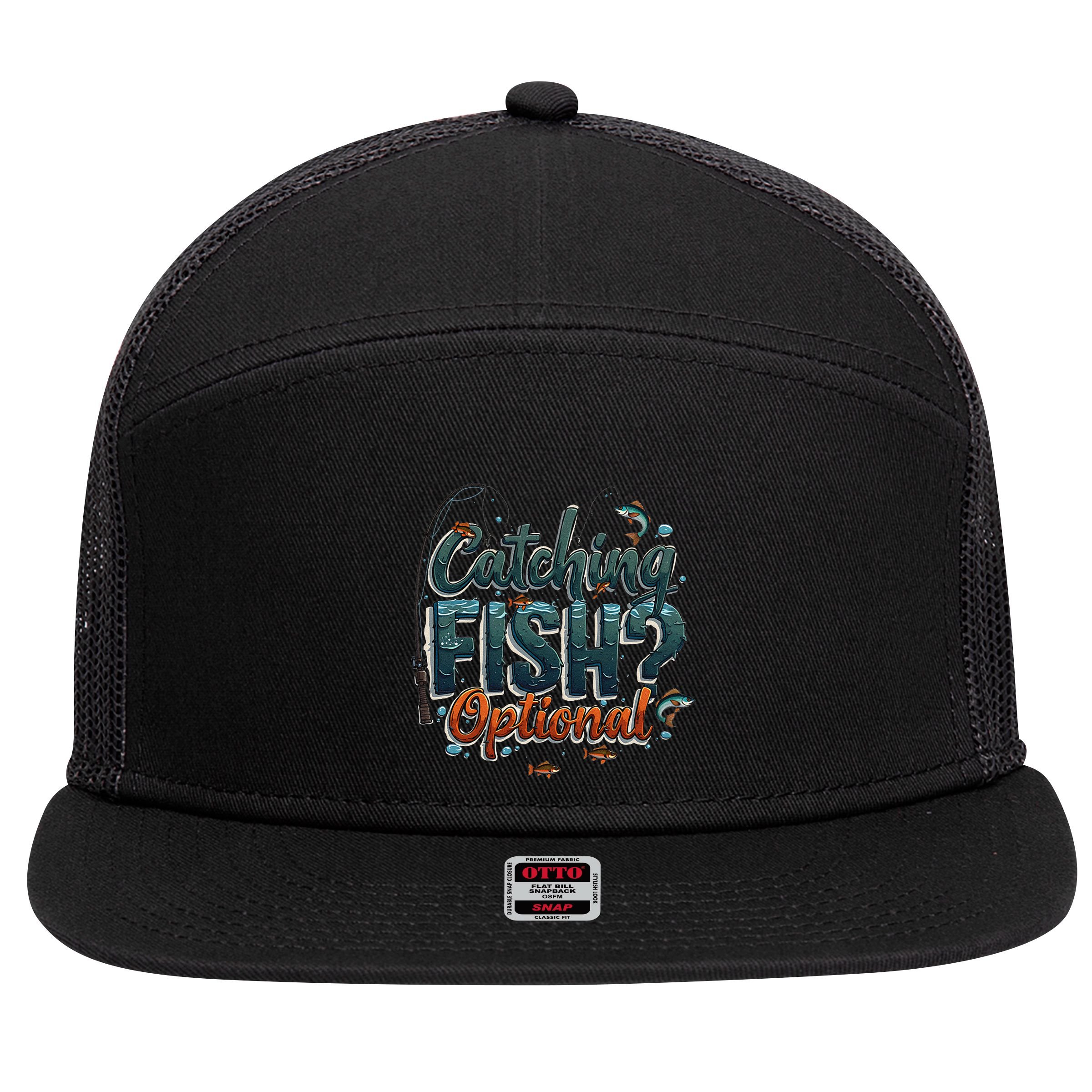 Fishing Catching Fish Optional Relaxing Required 7 Panel Mesh Trucker Snapback Hat