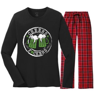 Funny Cheers Fckers St Patricks Day Beer Ing Great Gift Women's Long Sleeve Flannel Pajama Set 