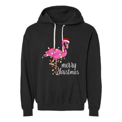 Flamingo Christmas Funny Merry Christmas Flamingo Santa Xmas Garment-Dyed Fleece Hoodie