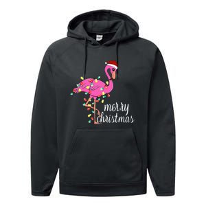 Flamingo Christmas Funny Merry Christmas Flamingo Santa Xmas Performance Fleece Hoodie