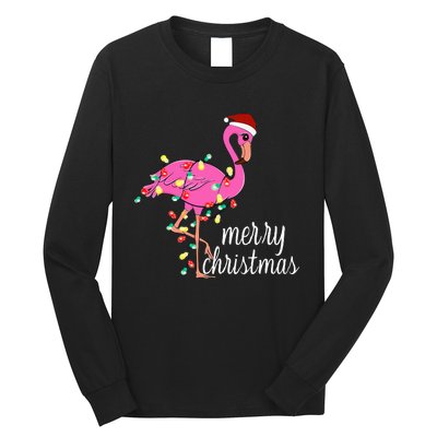 Flamingo Christmas Funny Merry Christmas Flamingo Santa Xmas Long Sleeve Shirt