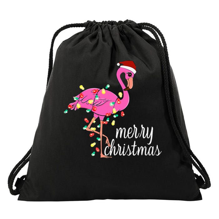 Flamingo Christmas Funny Merry Christmas Flamingo Santa Xmas Drawstring Bag