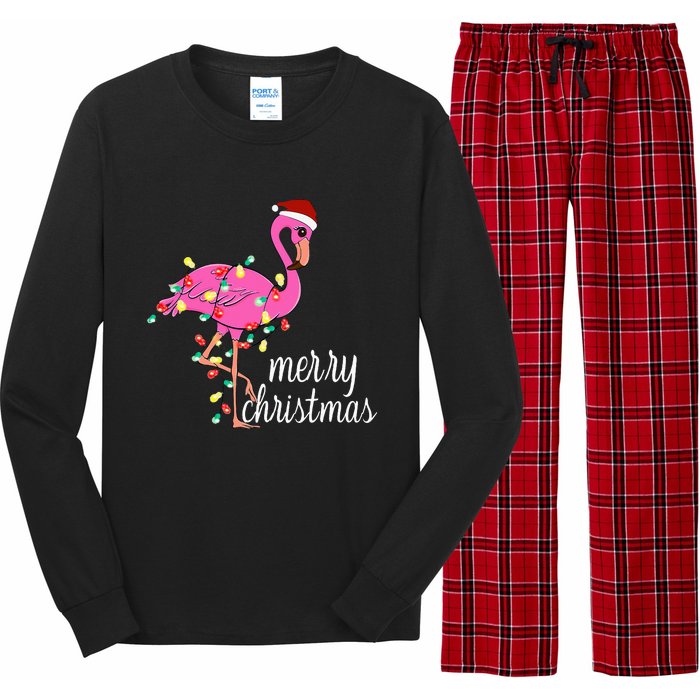 Flamingo Christmas Funny Merry Christmas Flamingo Santa Xmas Long Sleeve Pajama Set