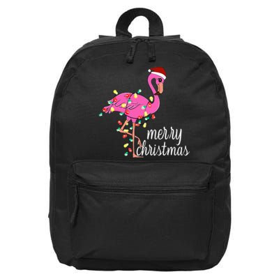 Flamingo Christmas Funny Merry Christmas Flamingo Santa Xmas 16 in Basic Backpack