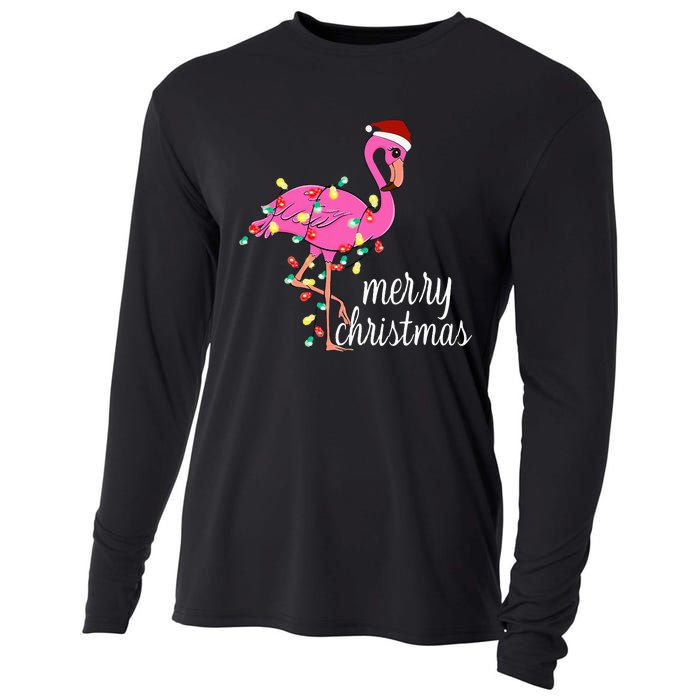 Flamingo Christmas Funny Merry Christmas Flamingo Santa Xmas Cooling Performance Long Sleeve Crew