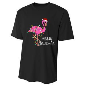 Flamingo Christmas Funny Merry Christmas Flamingo Santa Xmas Performance Sprint T-Shirt