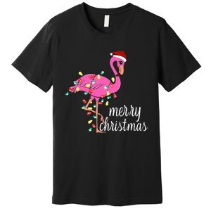 Flamingo Christmas Funny Merry Christmas Flamingo Santa Xmas Premium T-Shirt