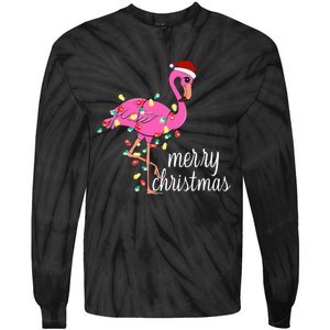 Flamingo Christmas Funny Merry Christmas Flamingo Santa Xmas Tie-Dye Long Sleeve Shirt