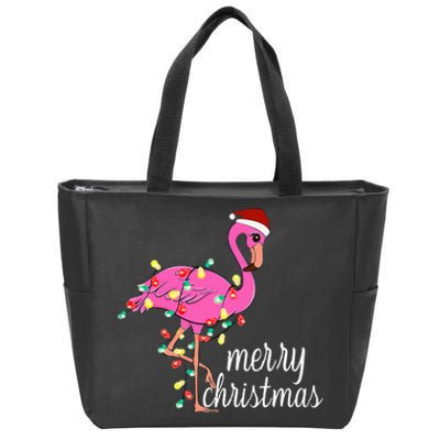 Flamingo Christmas Funny Merry Christmas Flamingo Santa Xmas Zip Tote Bag