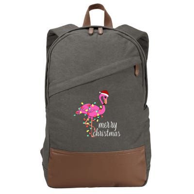 Flamingo Christmas Funny Merry Christmas Flamingo Santa Xmas Cotton Canvas Backpack