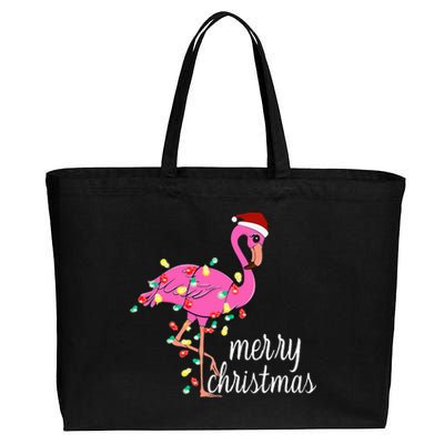 Flamingo Christmas Funny Merry Christmas Flamingo Santa Xmas Cotton Canvas Jumbo Tote