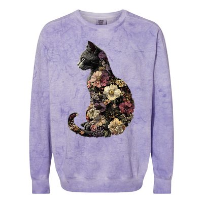 Floral Cat Colorblast Crewneck Sweatshirt