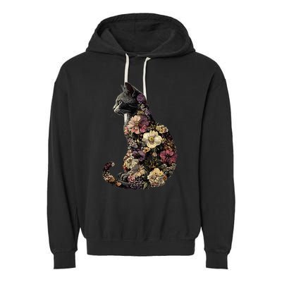 Floral Cat Garment-Dyed Fleece Hoodie